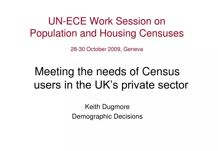 un ece work session on population and housing censuses 28 30 october 2009 geneva