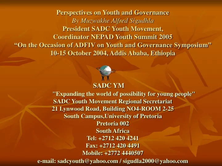 perspectives on youth and governance by muzwakhe