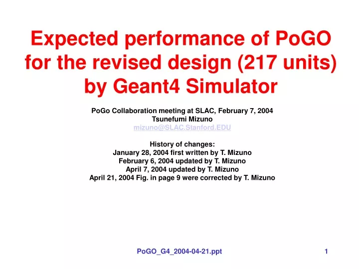 expected performance of pogo for the revised design 217 units by geant4 simulator
