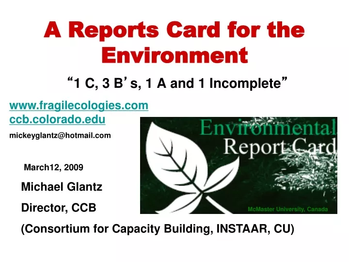 a reports card for the environment