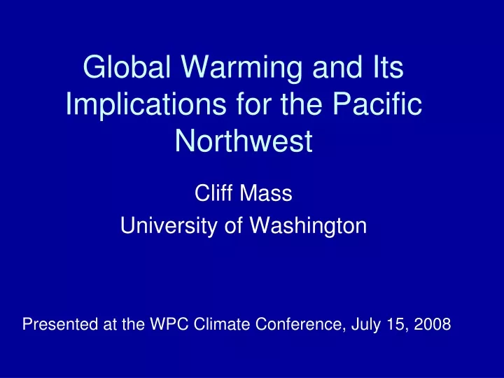 global warming and its implications for the pacific northwest
