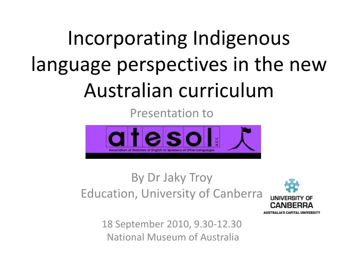 incorporating indigenous language perspectives in the new australian curriculum