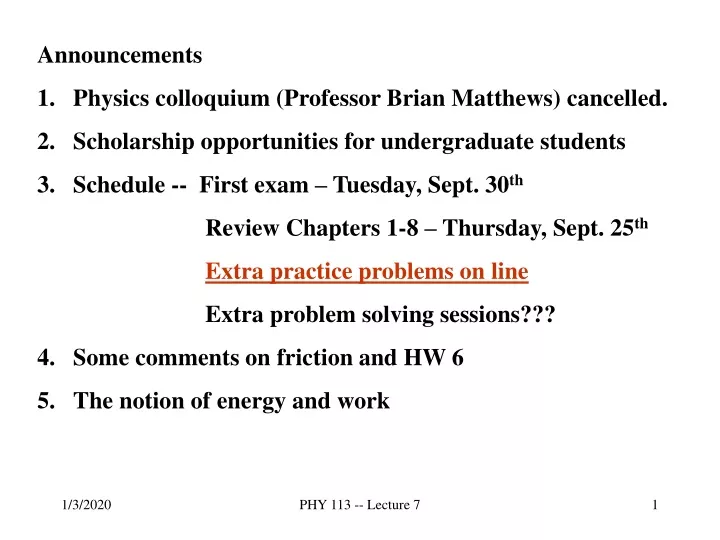 announcements physics colloquium professor brian