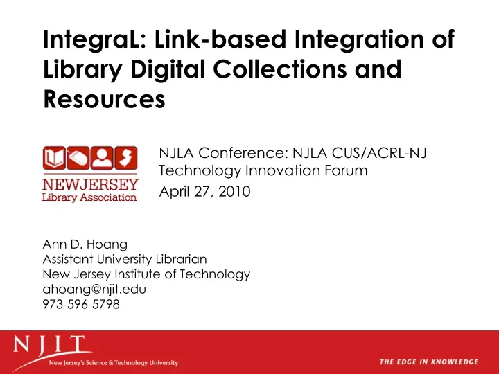 integral link based integration of library digital collections and resources
