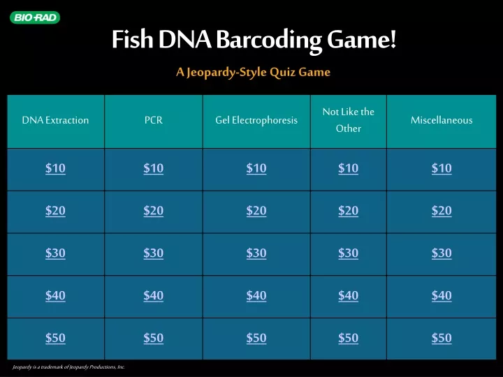 fish dna barcoding game a jeopardy style quiz game