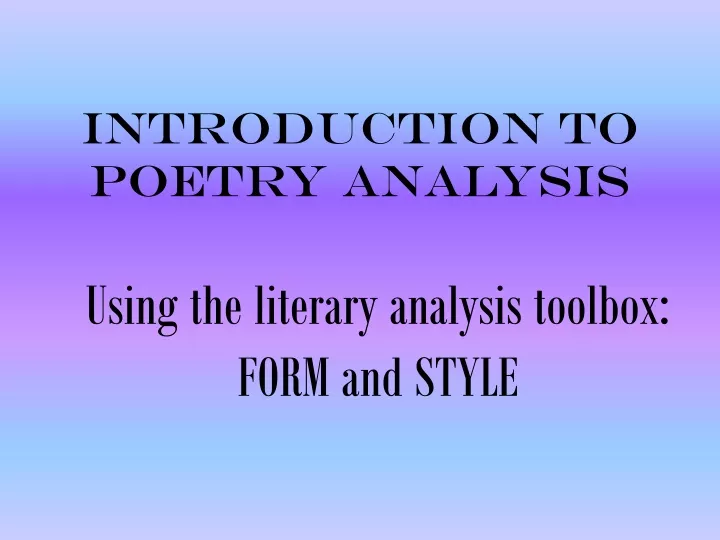 introduction to poetry analysis