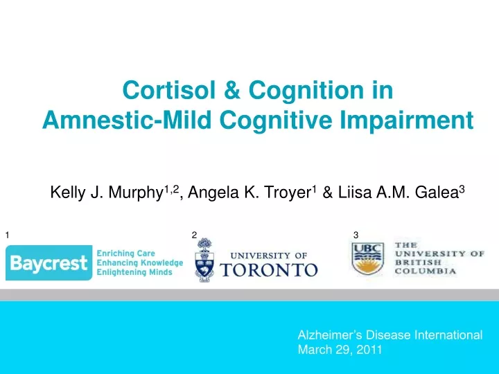 cortisol cognition in amnestic mild cognitive