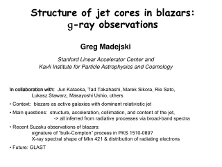 Structure of jet cores in blazars:   g -ray observations