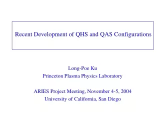 Recent Development of QHS and QAS Configurations