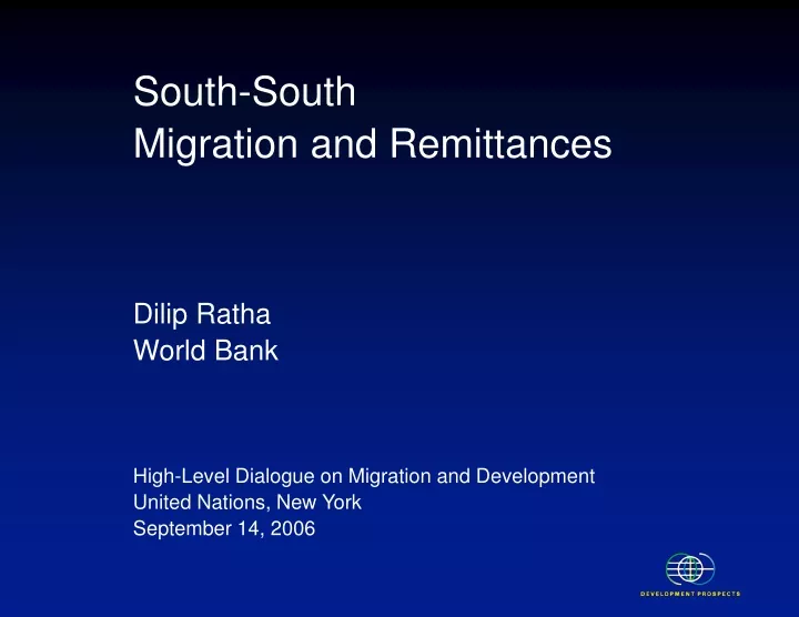 south south migration and remittances dilip ratha