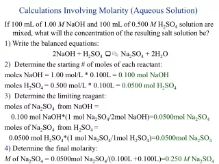 Calculations Involving Molarity (Aqueous Solution)