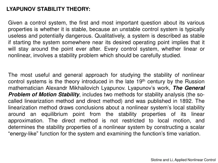 lyapunov stability theory