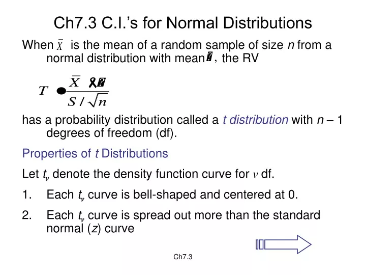 ch7 3 c i s for normal distributions