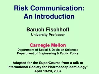 Risk Communication: An Introduction