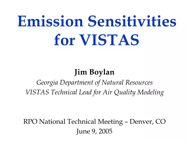 emission sensitivities for vistas
