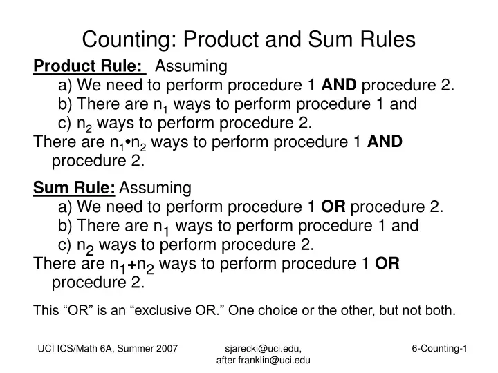 counting product and sum rules