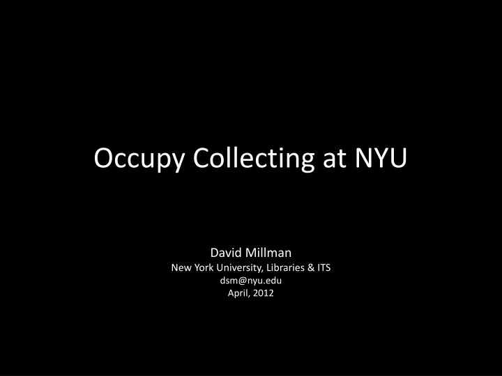 occupy collecting at nyu