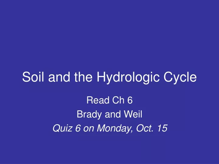 soil and the hydrologic cycle