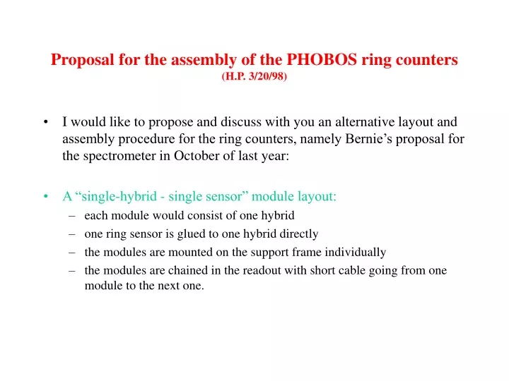proposal for the assembly of the phobos ring counters h p 3 20 98