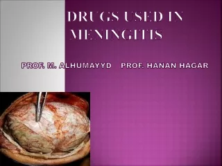 Drugs used in  Meningitis  Prof . M.  Alhumayyd Prof .  Hanan hagar