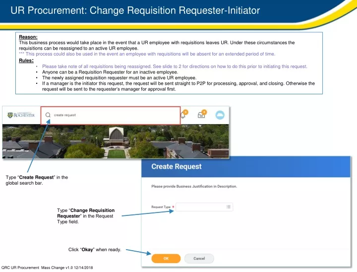 ur procurement change requisition requester