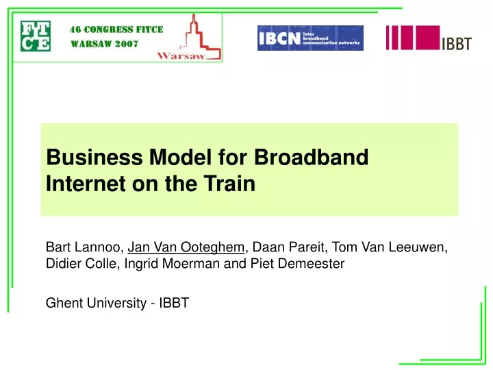 business model for broadband internet on the train