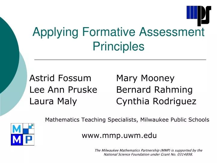 applying formative assessment principles