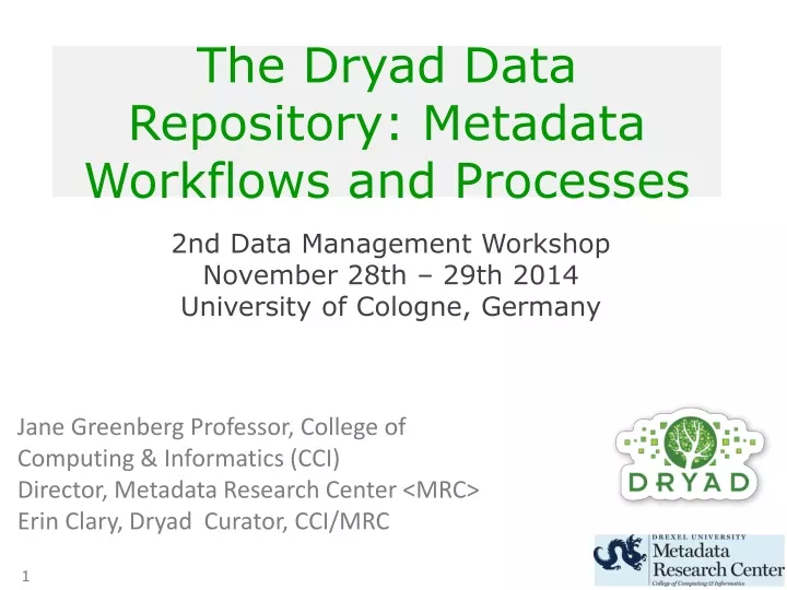 the dryad data repository metadata workflows and processes