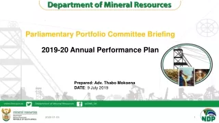 Parliamentary Portfolio Committee Briefing 2019-20 Annual Performance Plan