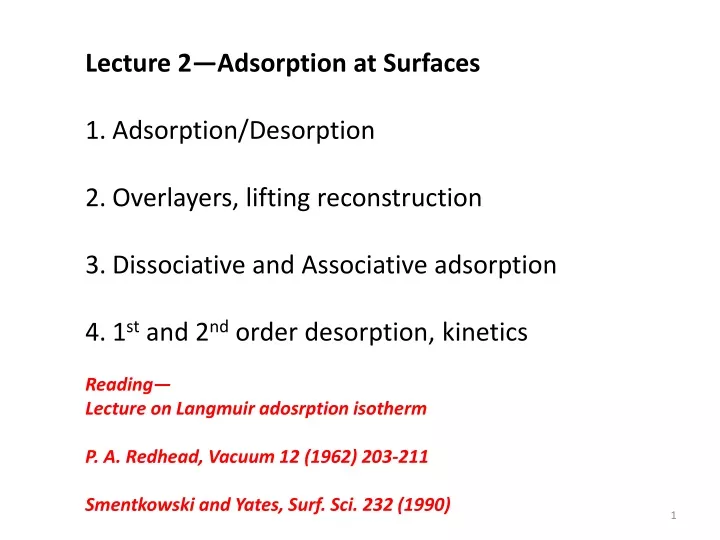 lecture 2 adsorption at surfaces adsorption