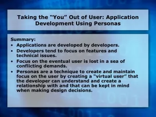 Taking the “You” Out of User: Application Development Using Personas
