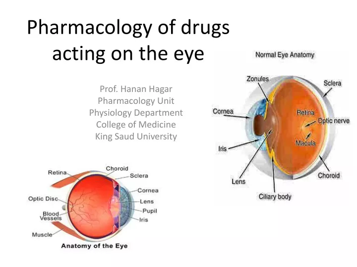 pharmacology of drugs acting on the eye