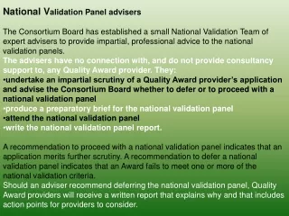 National  V alidation Panel  adviser s