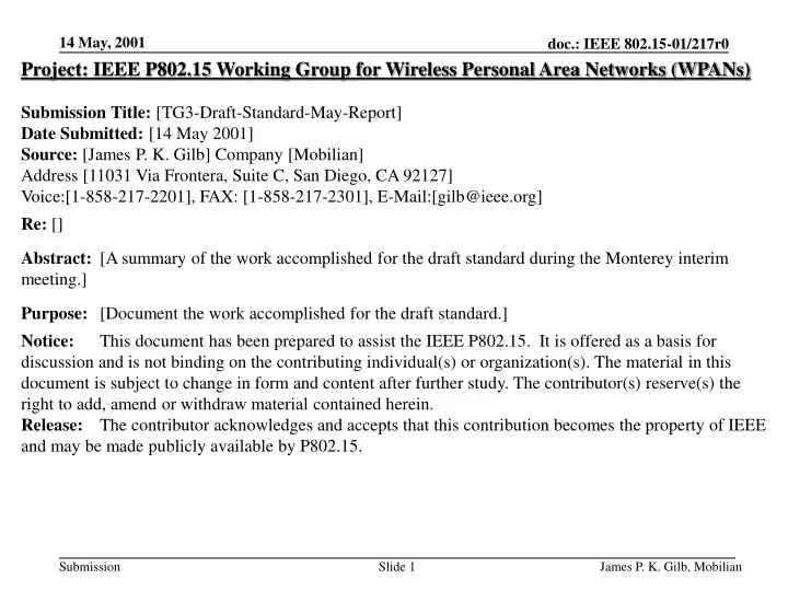 project ieee p802 15 working group for wireless