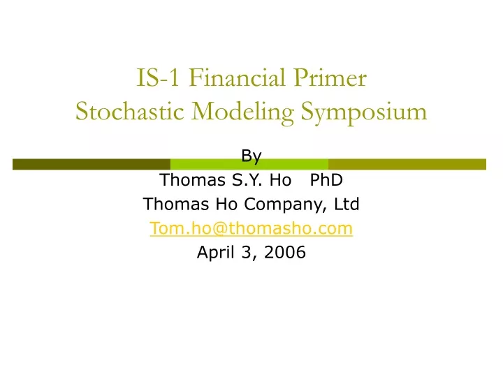 is 1 financial primer stochastic modeling symposium