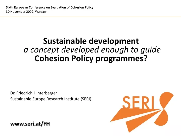 sustainable development a concept developed enough to guide cohesion policy programmes