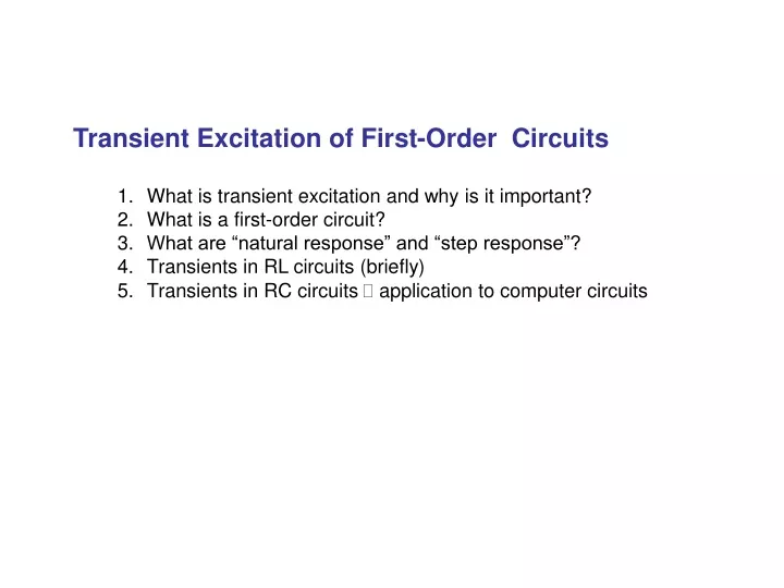 transient excitation of first order circuits