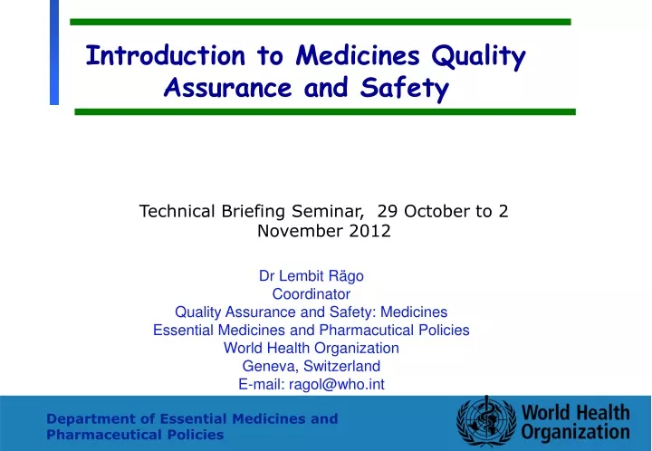 introduction to medicines quality assurance