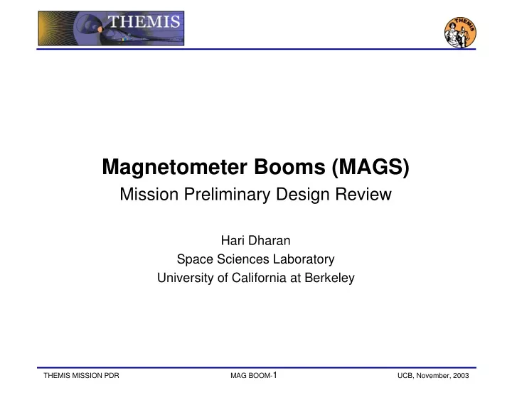 magnetometer booms mags mission preliminary