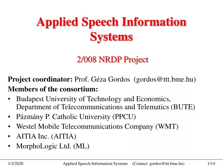 applied speech information systems 2 008 nrdp project