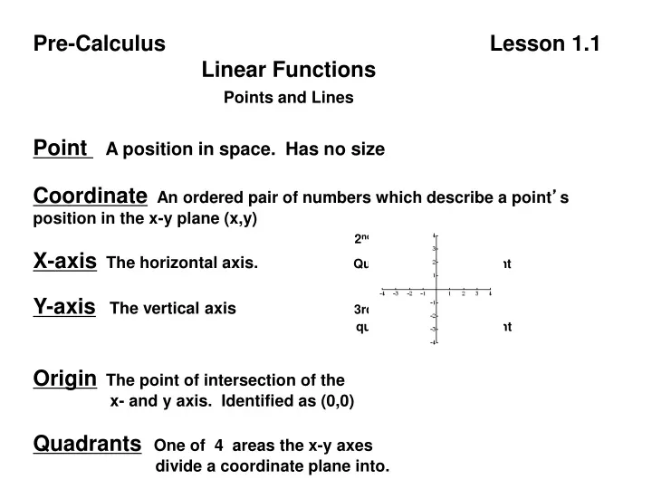 pre calculus lesson 1 1 linear functions points