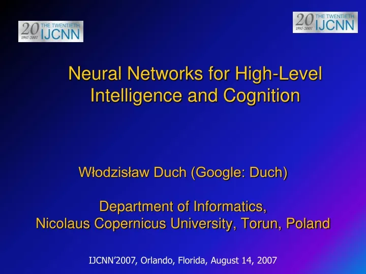 neural networks for high level intelligence and cognition