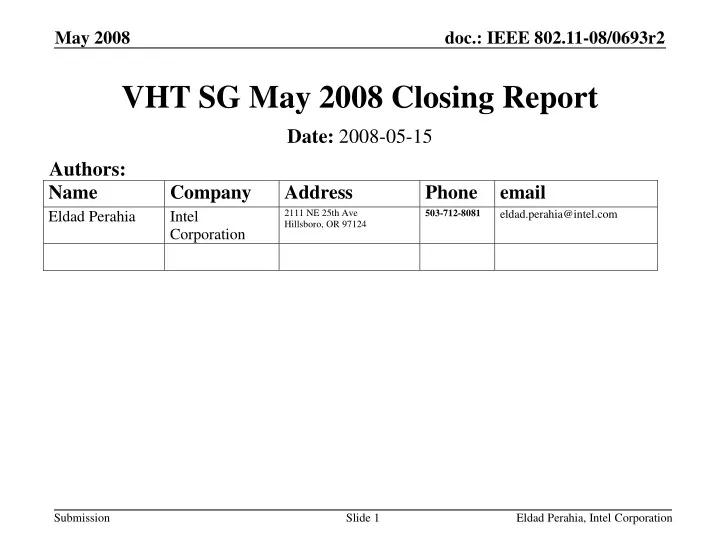 vht sg may 2008 closing report