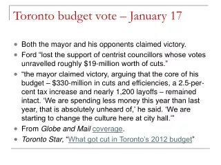 Toronto budget vote – January 17