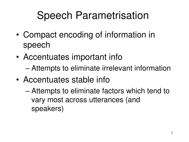 speech parametrisation