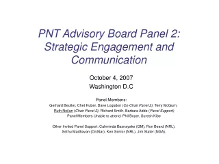 PNT Advisory Board Panel 2:  Strategic Engagement and Communication
