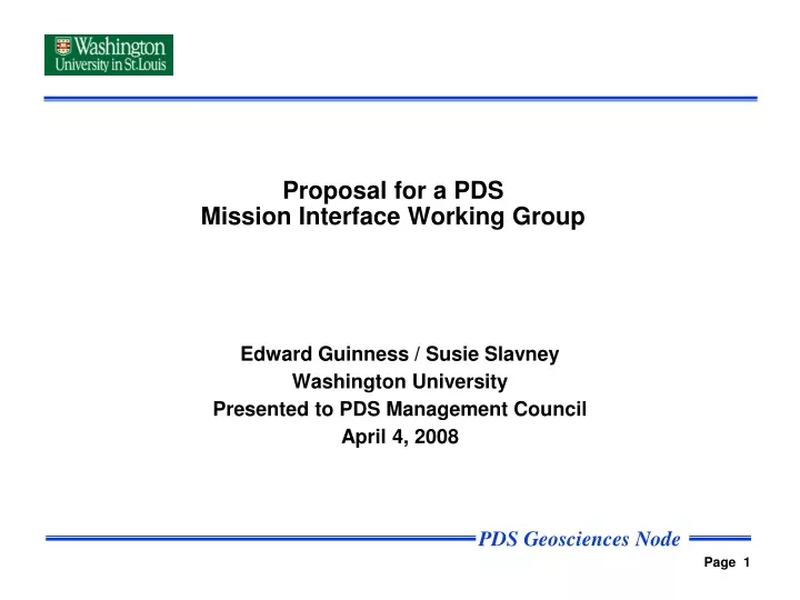 proposal for a pds mission interface working group