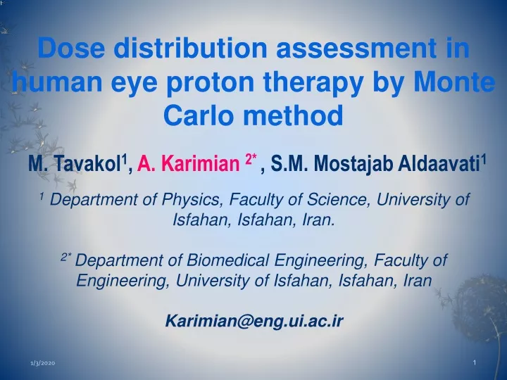 dose distribution assessment in human eye proton
