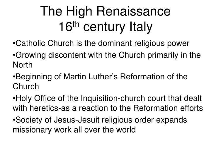 the high renaissance 16 th century italy