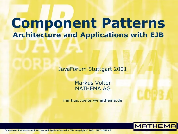 component patterns architecture and applications with ejb
